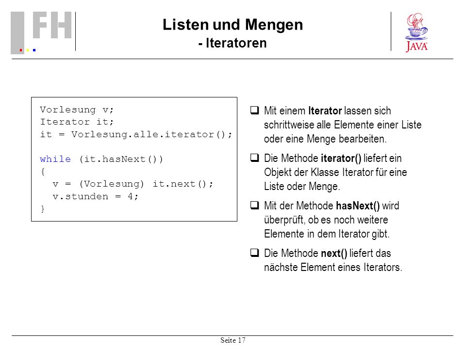 Listen und Mengen - Iteratoren