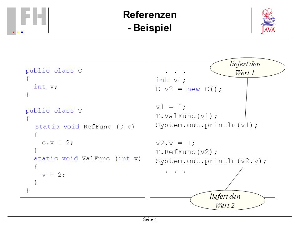 Referenzen - Beispiel liefert den Wert int v1; C v2 = new C();