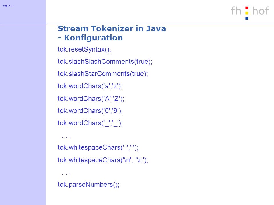 Stream Tokenizer in Java - Konfiguration
