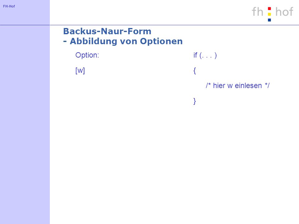 Backus-Naur-Form - Abbildung von Optionen