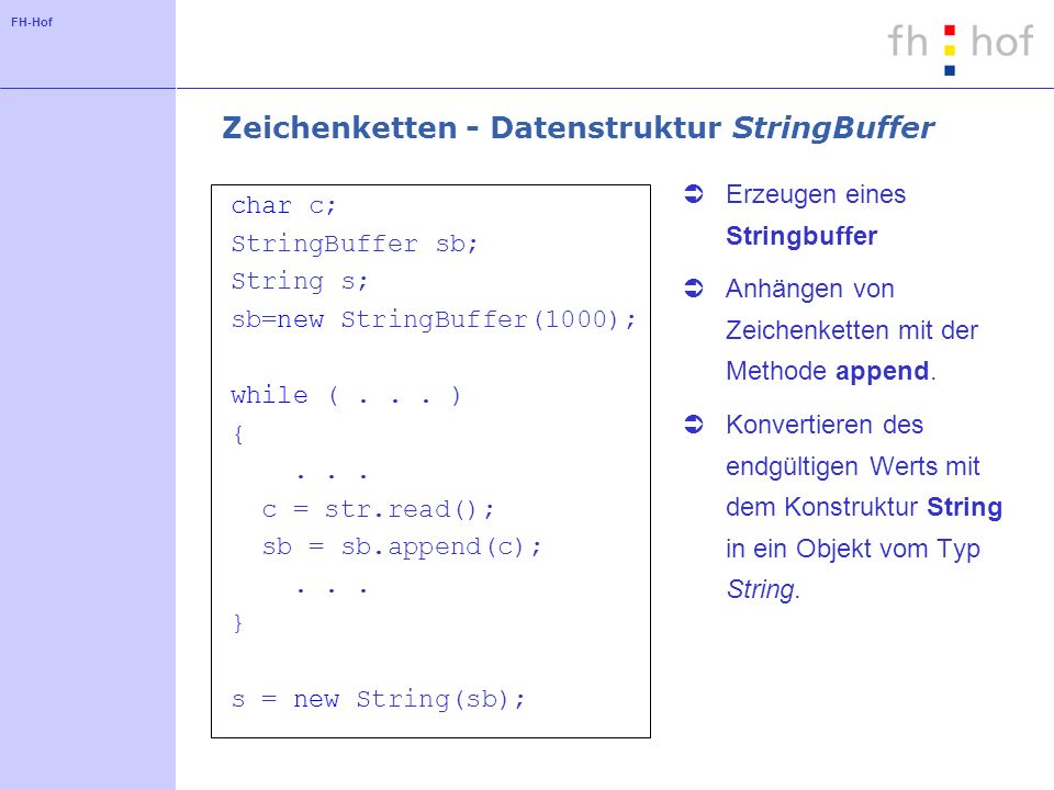 Zeichenketten - Datenstruktur StringBuffer