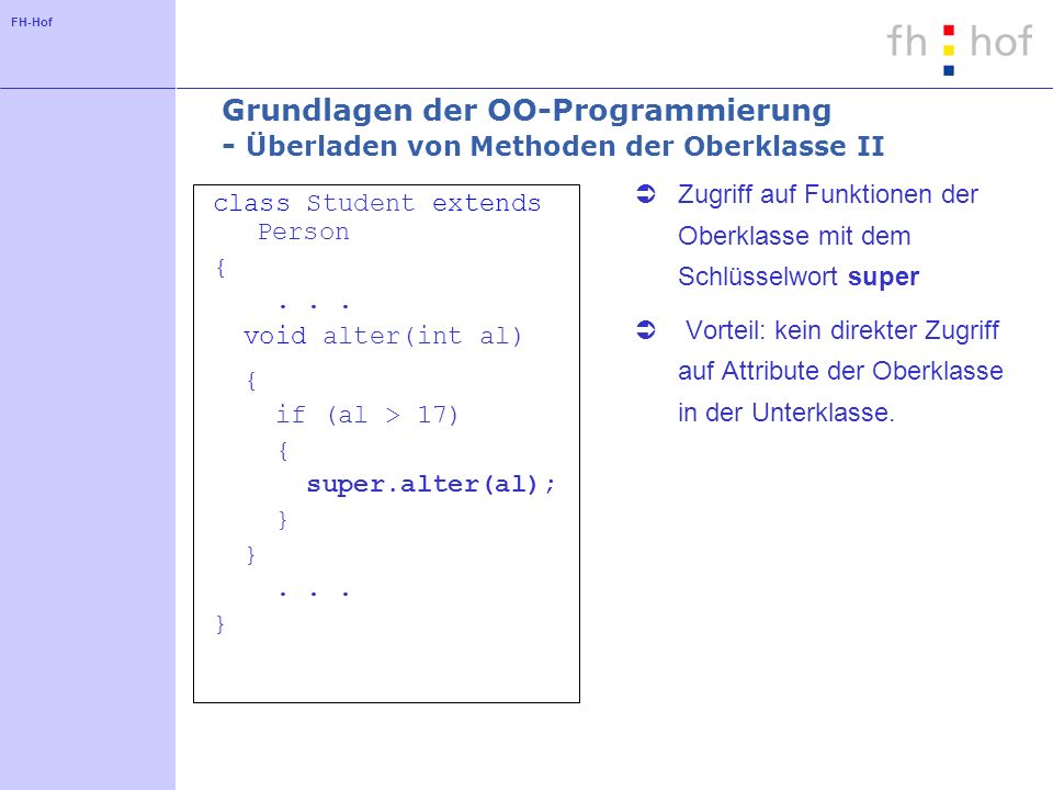 Grundlagen der OO-Programmierung - Überladen von Methoden der Oberklasse II