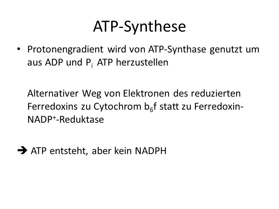 ATP-Synthese Protonengradient wird von ATP-Synthase genutzt um aus ADP und Pi ATP herzustellen.
