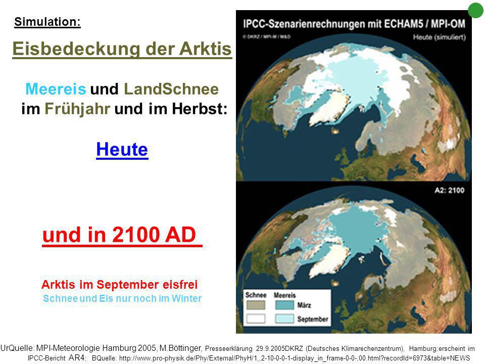und in 2100 AD Eisbedeckung der Arktis Heute Meereis und LandSchnee