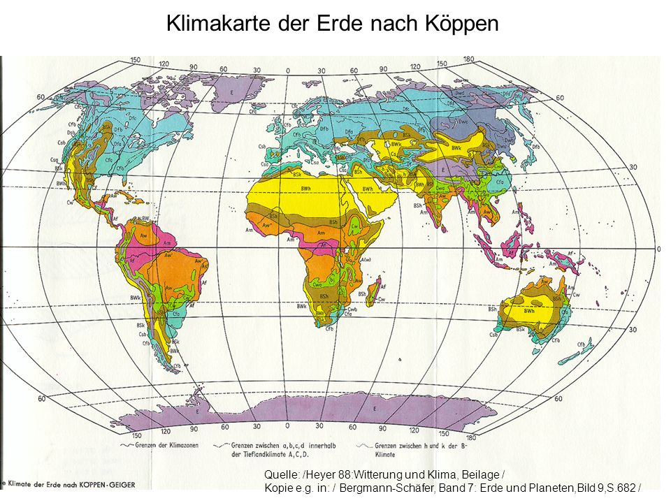 Klimakarte der Erde nach Köppen