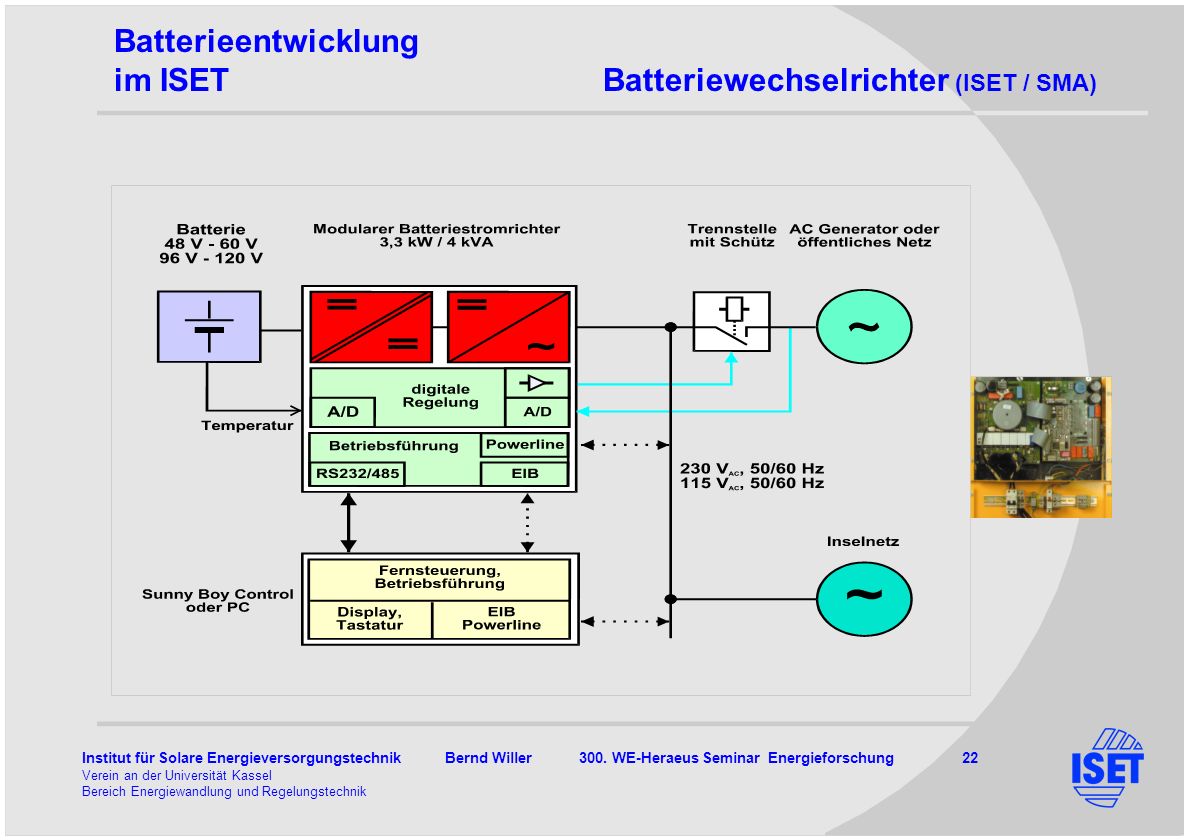 Batterieentwicklung im ISET Batteriewechselrichter (ISET / SMA) 3kW-bidirektional 48V, 96 V 2 Rechner n=92.