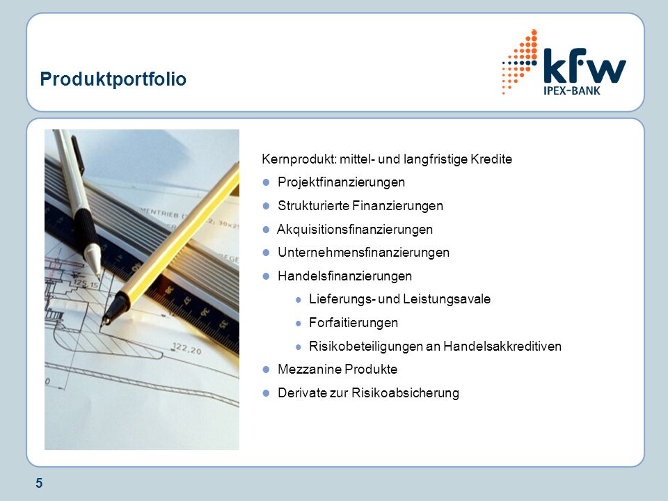 Produktportfolio Kernprodukt: mittel- und langfristige Kredite