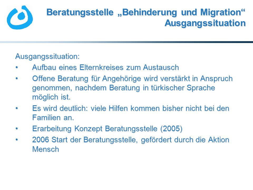 Beratungsstelle „Behinderung und Migration Ausgangssituation