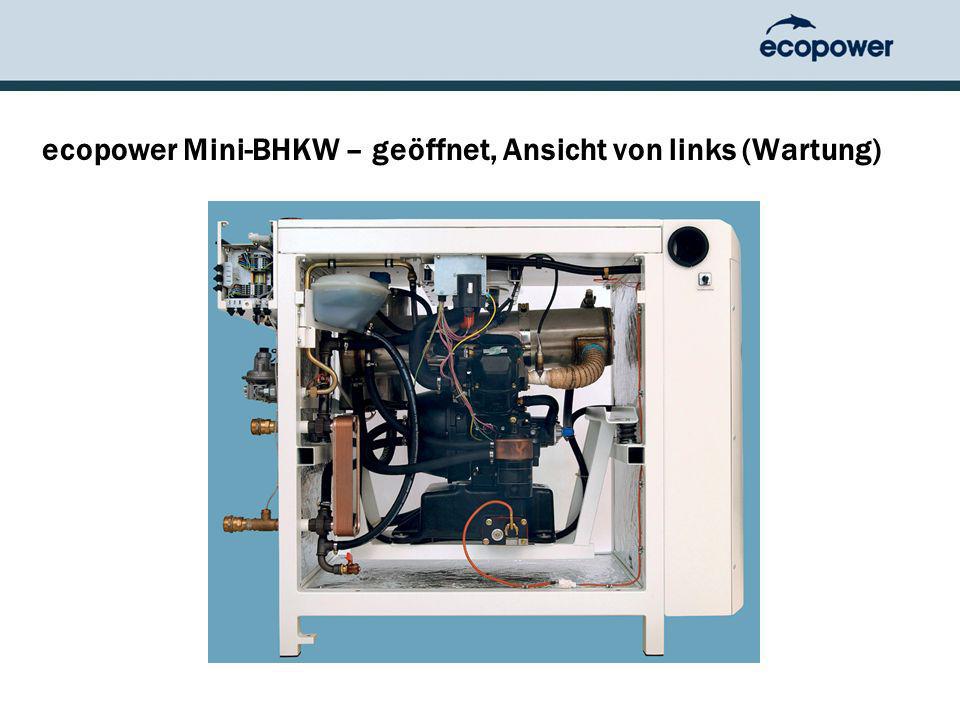 ecopower Mini-BHKW – geöffnet, Ansicht von links (Wartung)