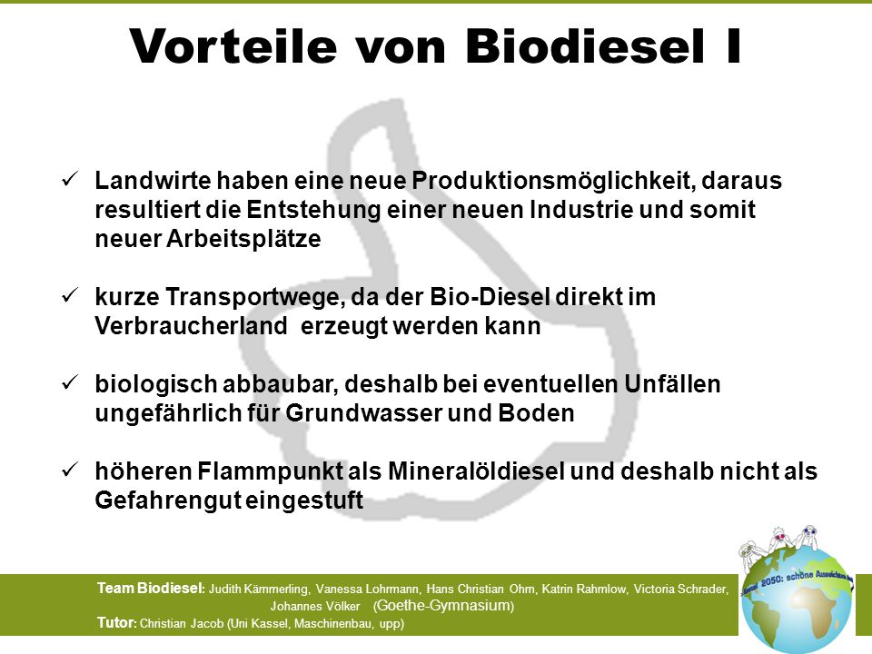 Vorteile von Biodiesel I