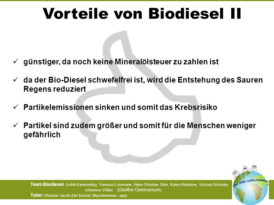 Vorteile von Biodiesel II