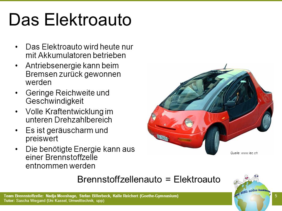 Das Elektroauto Brennstoffzellenauto = Elektroauto