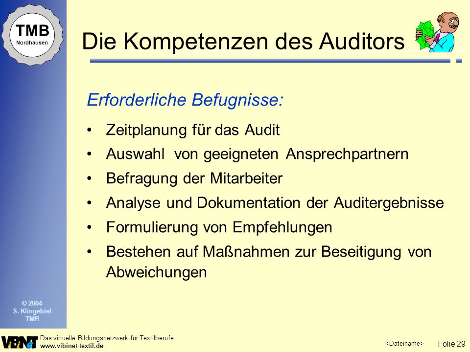 Die Kompetenzen des Auditors