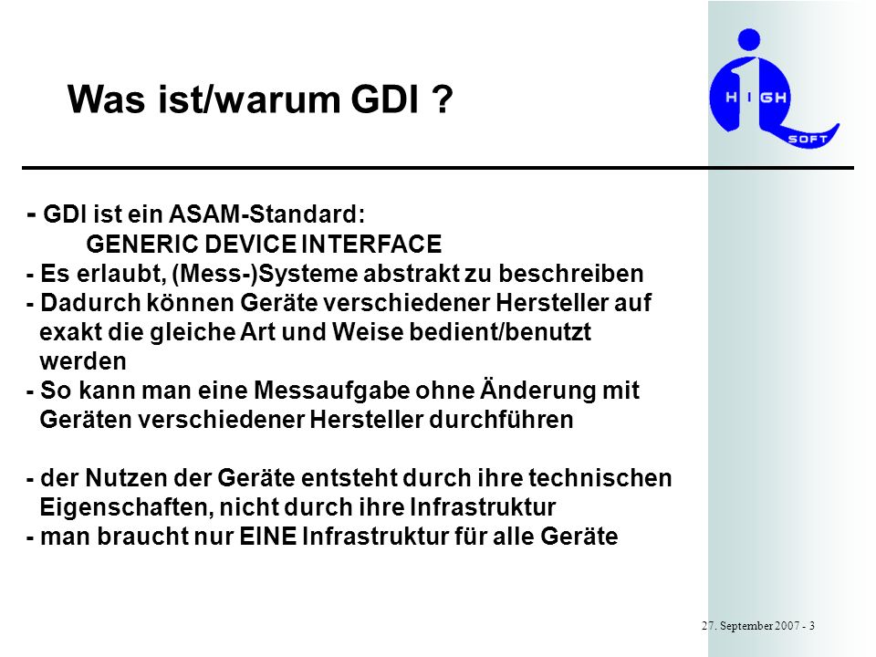 Was ist/warum GDI - GDI ist ein ASAM-Standard:
