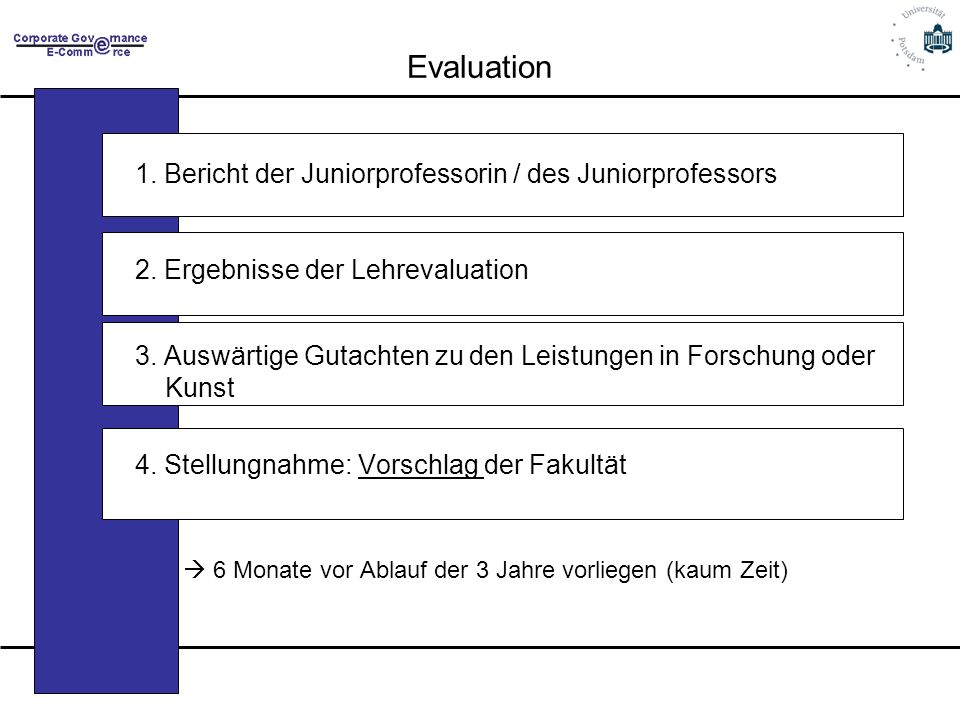 Evaluation 1. Bericht der Juniorprofessorin / des Juniorprofessors