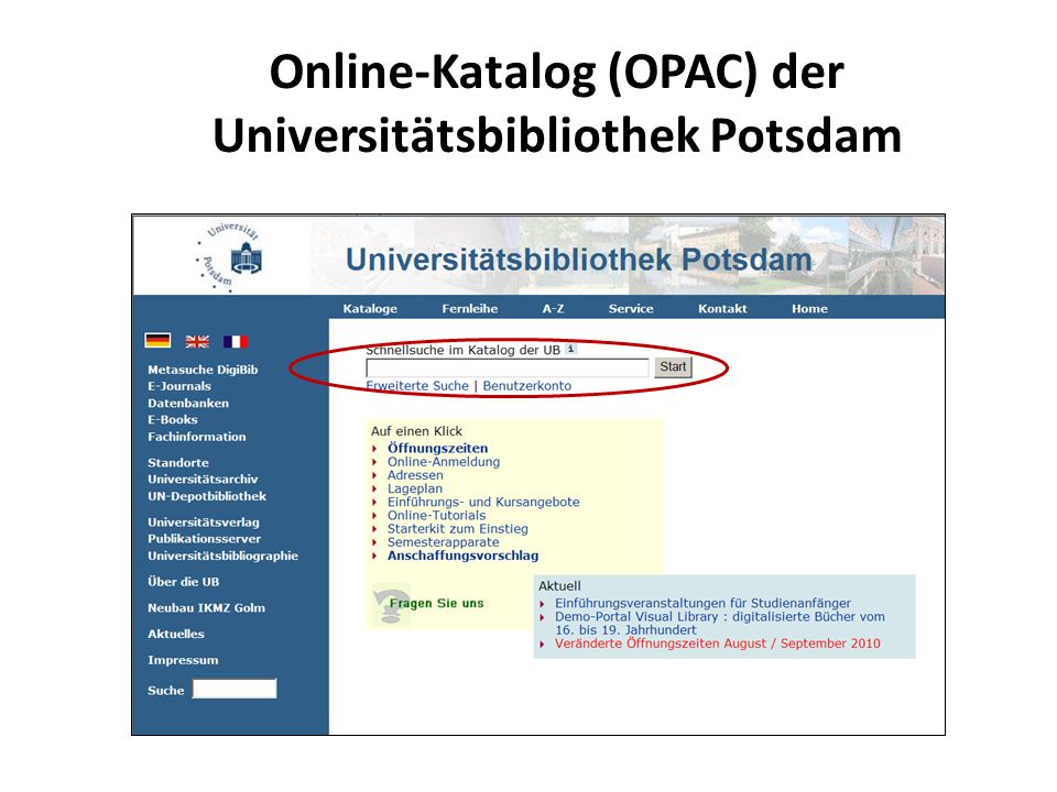 Online-Katalog (OPAC) der Universitätsbibliothek Potsdam