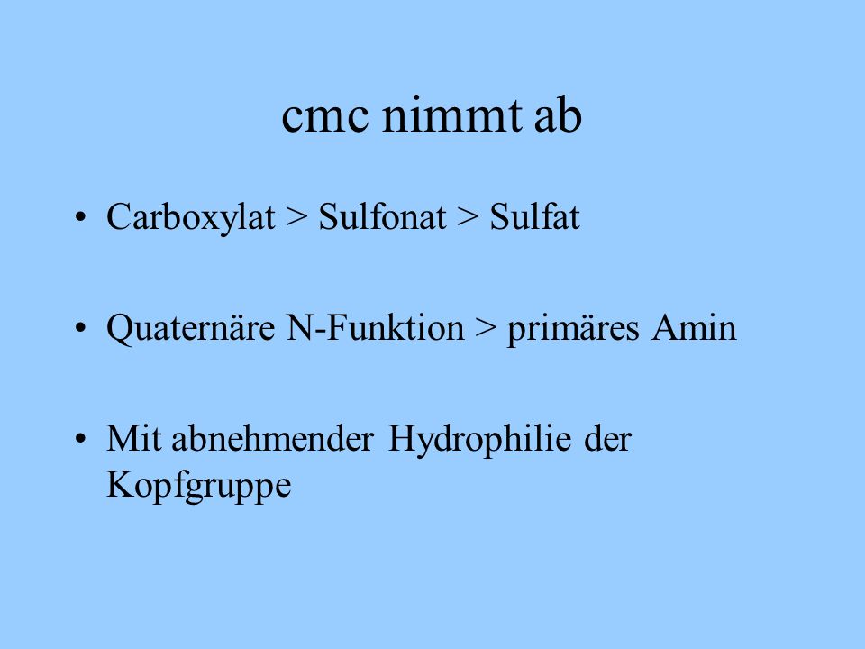 cmc nimmt ab Carboxylat > Sulfonat > Sulfat
