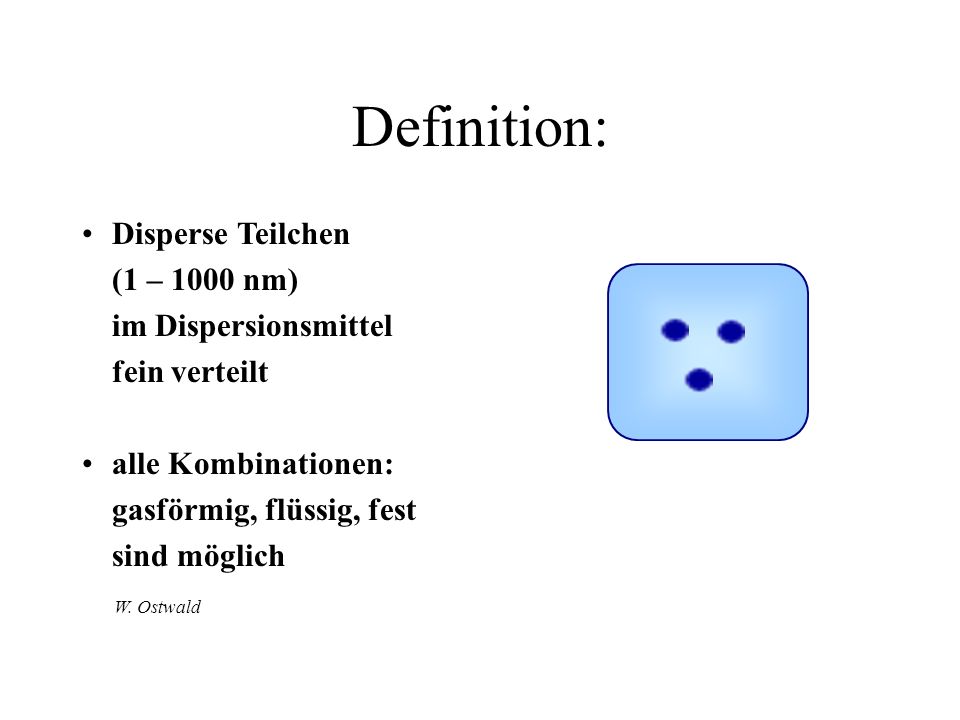 Definition: Disperse Teilchen (1 – 1000 nm) im Dispersionsmittel