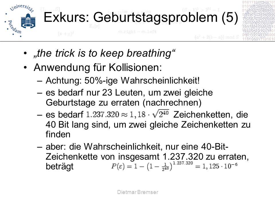 Exkurs: Geburtstagsproblem (5)