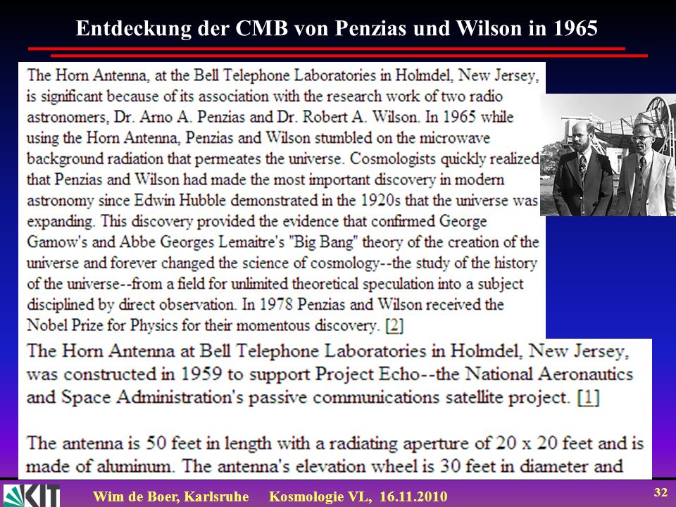 Entdeckung der CMB von Penzias und Wilson in 1965