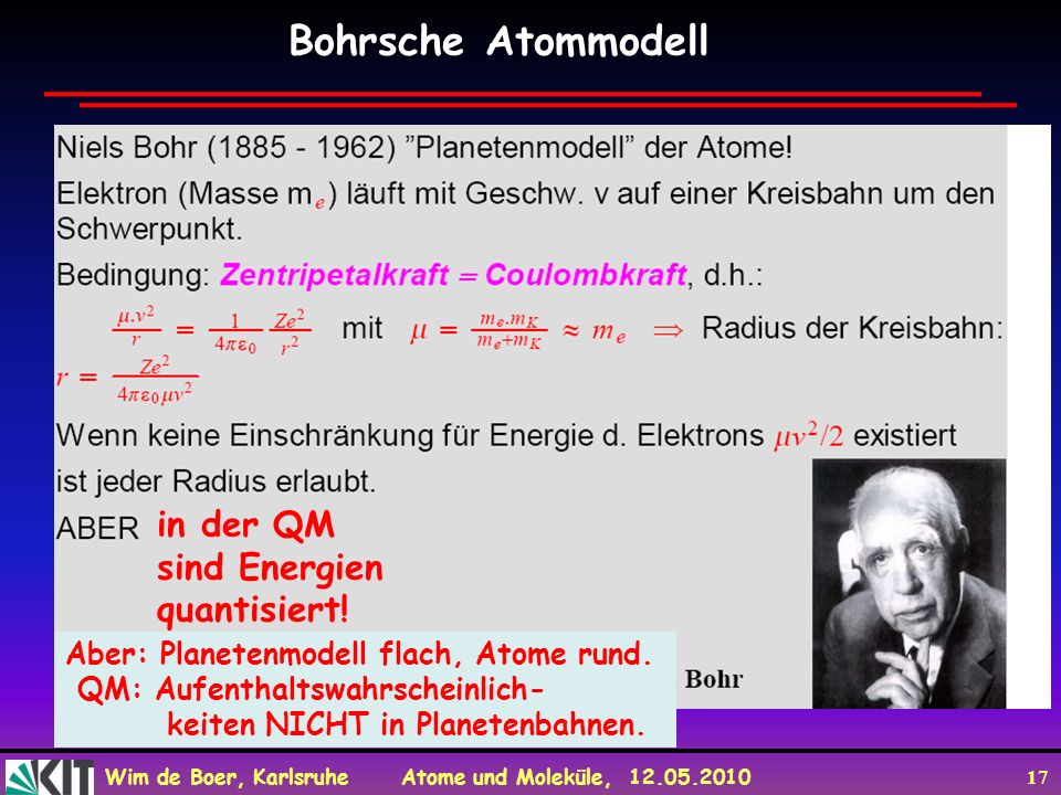 Bohrsche Atommodell in der QM sind Energien quantisiert!