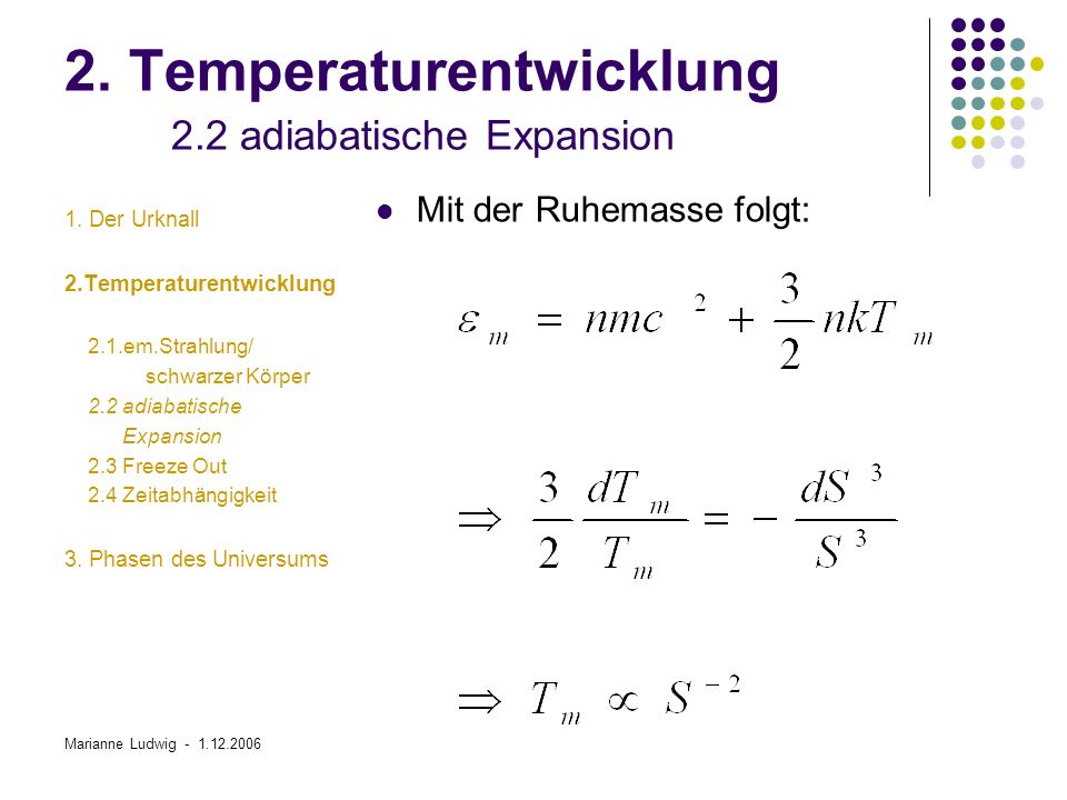 2. Temperaturentwicklung 2.2 adiabatische Expansion