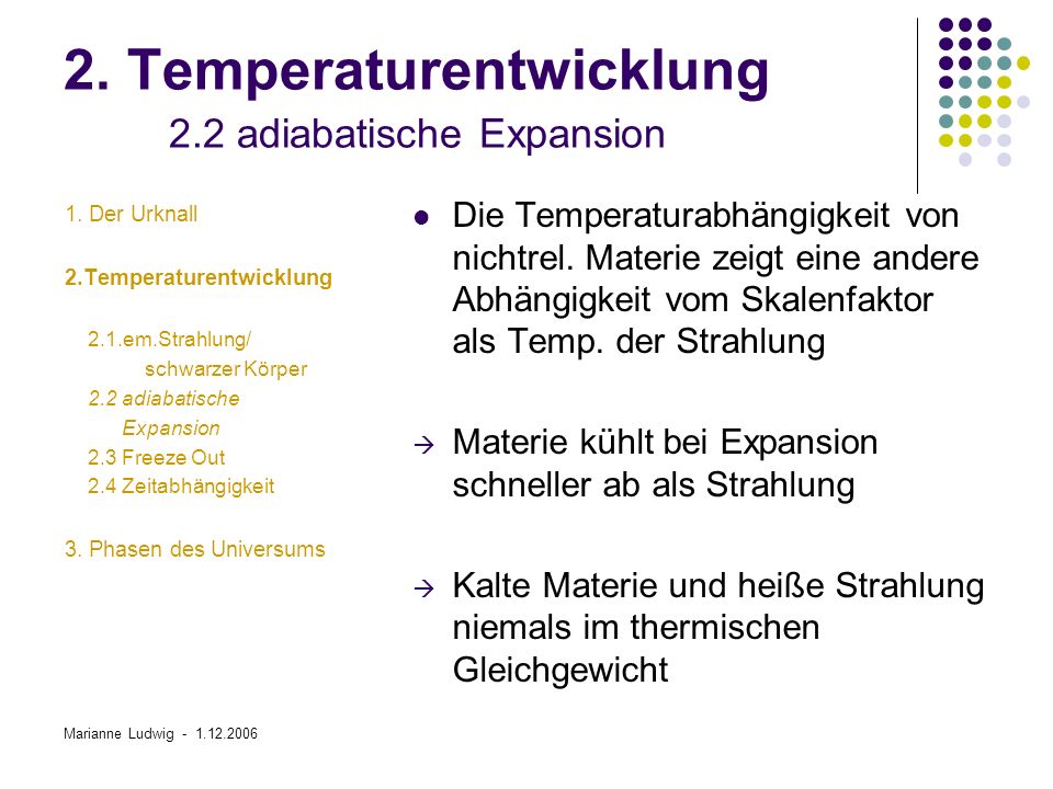 2. Temperaturentwicklung 2.2 adiabatische Expansion