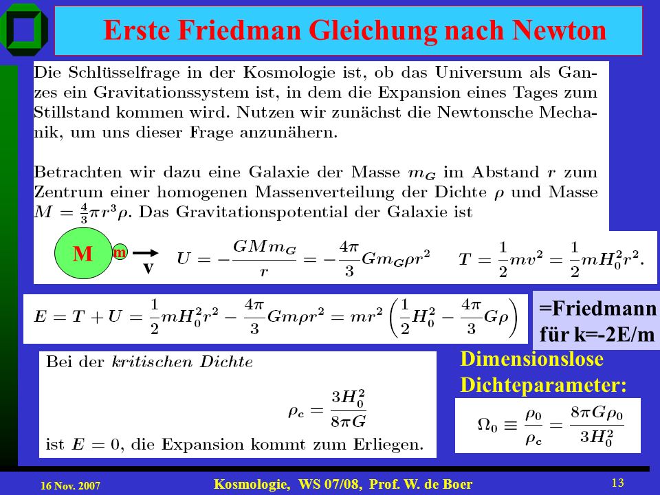 Erste Friedman Gleichung nach Newton