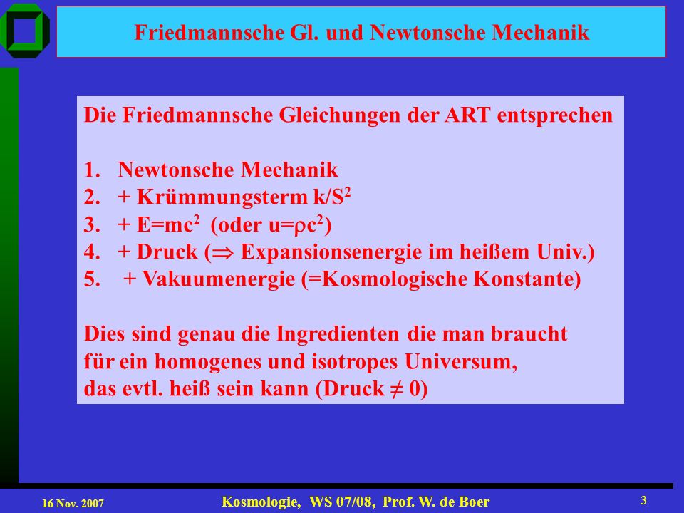 Friedmannsche Gl. und Newtonsche Mechanik