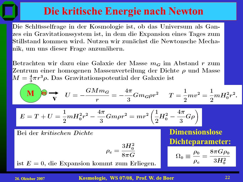 Die kritische Energie nach Newton