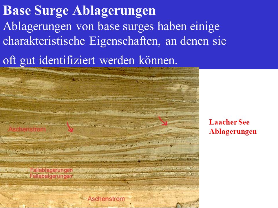 Base Surge Ablagerungen Ablagerungen von base surges haben einige charakteristische Eigenschaften, an denen sie oft gut identifiziert werden können.