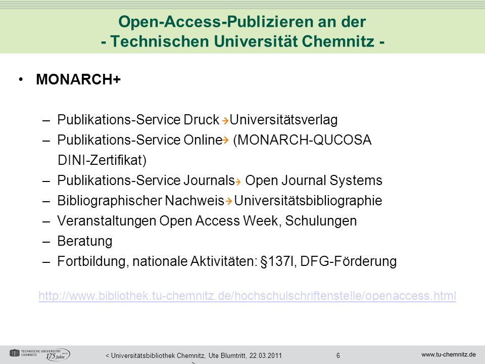 Open-Access-Publizieren an der - Technischen Universität Chemnitz -