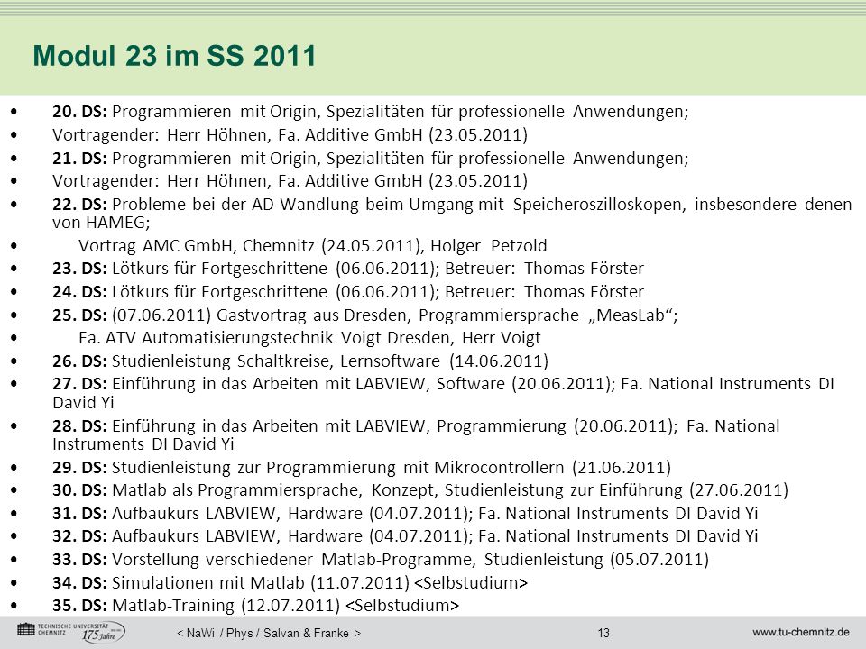 Modul 23 im SS DS: Programmieren mit Origin, Spezialitäten für professionelle Anwendungen;