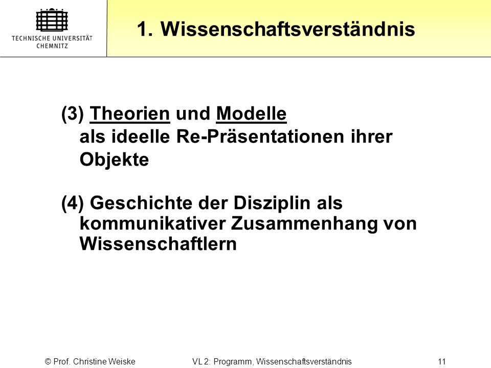 © Prof. Christine Weiske VL 2: Programm, Wissenschaftsverständnis 11