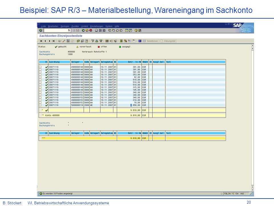 Beispiel: SAP R/3 – Materialbestellung, Wareneingang im Sachkonto