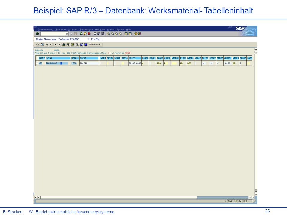 Beispiel: SAP R/3 – Datenbank: Werksmaterial- Tabelleninhalt