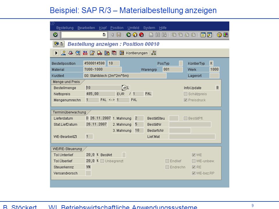 Beispiel: SAP R/3 – Materialbestellung anzeigen