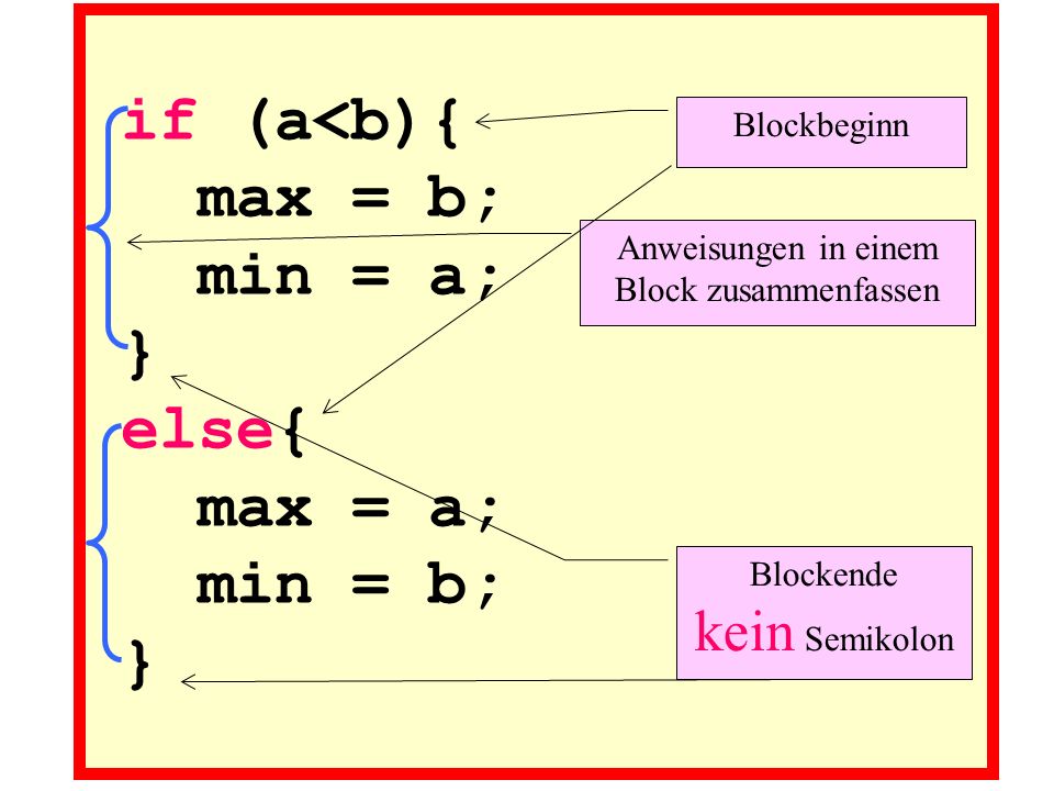 if (a<b){ max = b; min = a; } else{ max = a; min = b; }