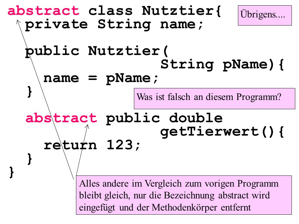 abstract class Nutztier{ private String name; public Nutztier(