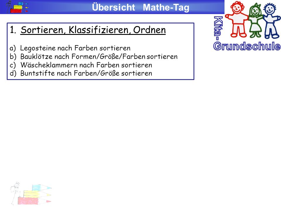 Kita- Grundschule Übersicht Mathe-Tag