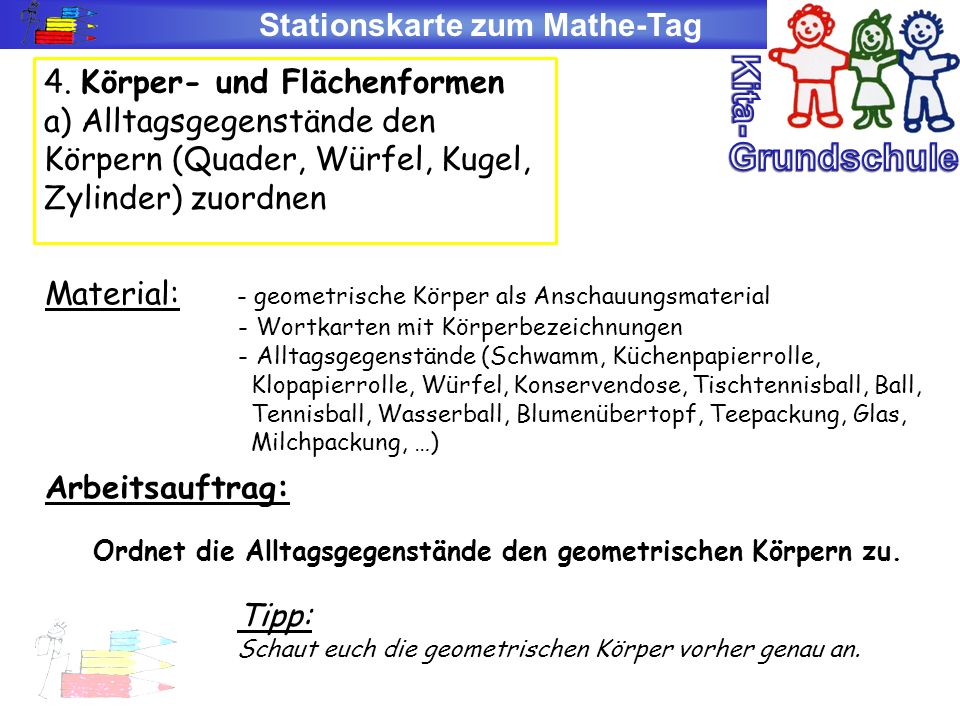 Kita- Grundschule Stationskarte zum Mathe-Tag