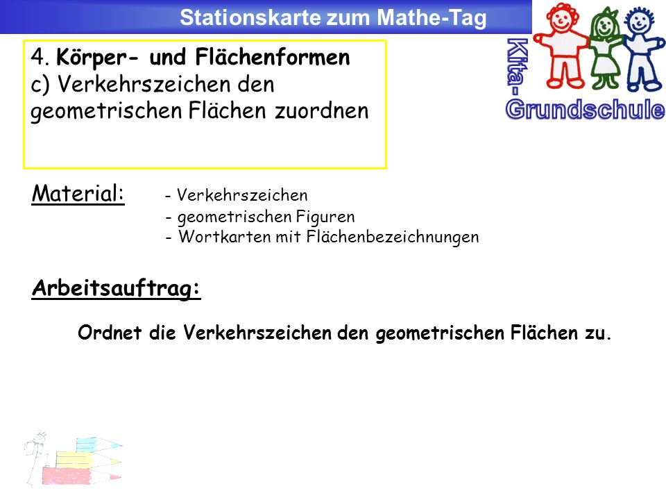 Kita- Grundschule Stationskarte zum Mathe-Tag