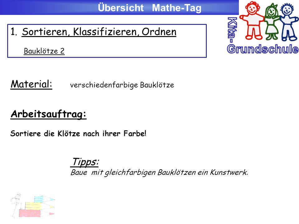 Kita- Grundschule Übersicht Mathe-Tag