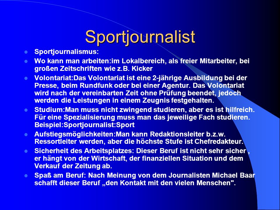 Sportjournalist Sportjournalismus: