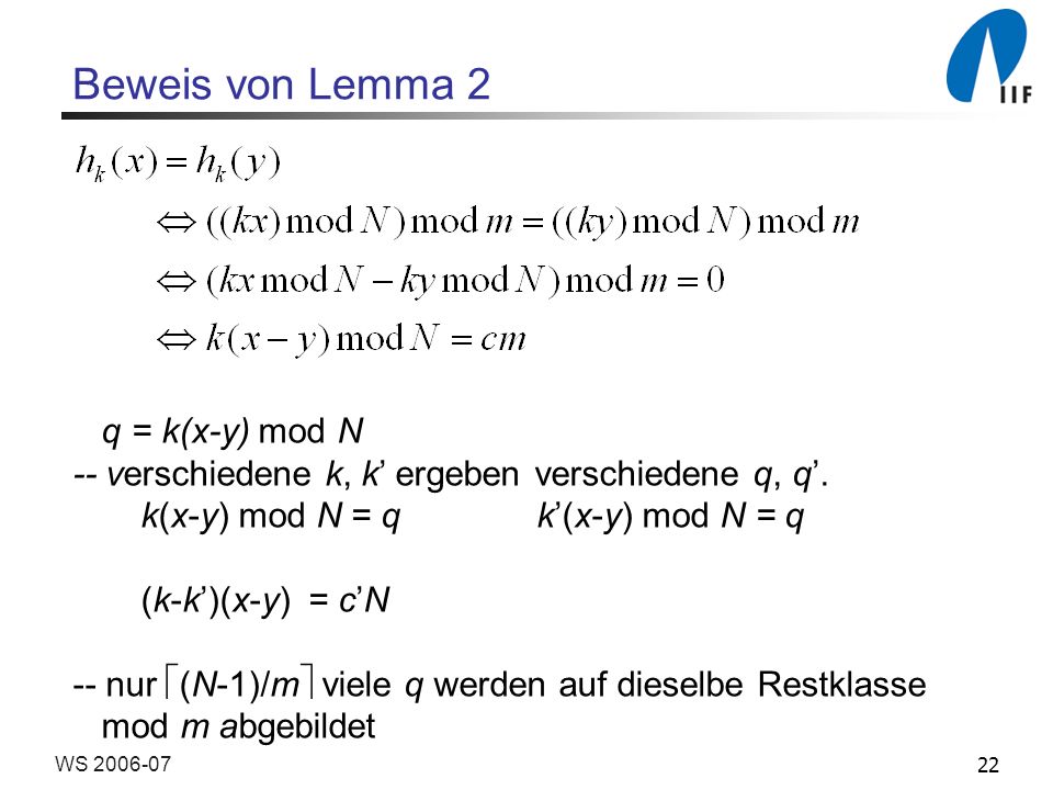 Beweis von Lemma 2 q = k(x-y) mod N