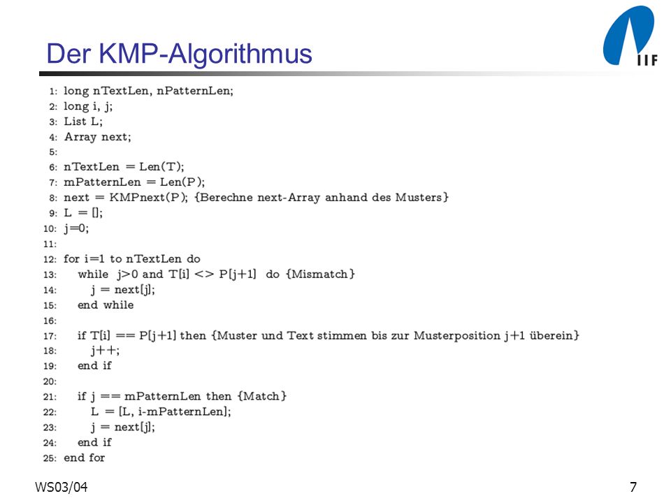 Der KMP-Algorithmus WS03/04