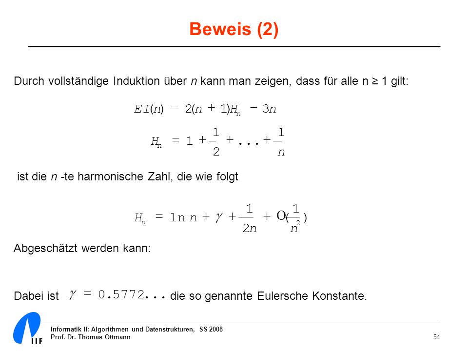 Beweis (2) EI ( n ) = 2 ( n + 1 ) H - 3 n 1 1 H = n 1 1