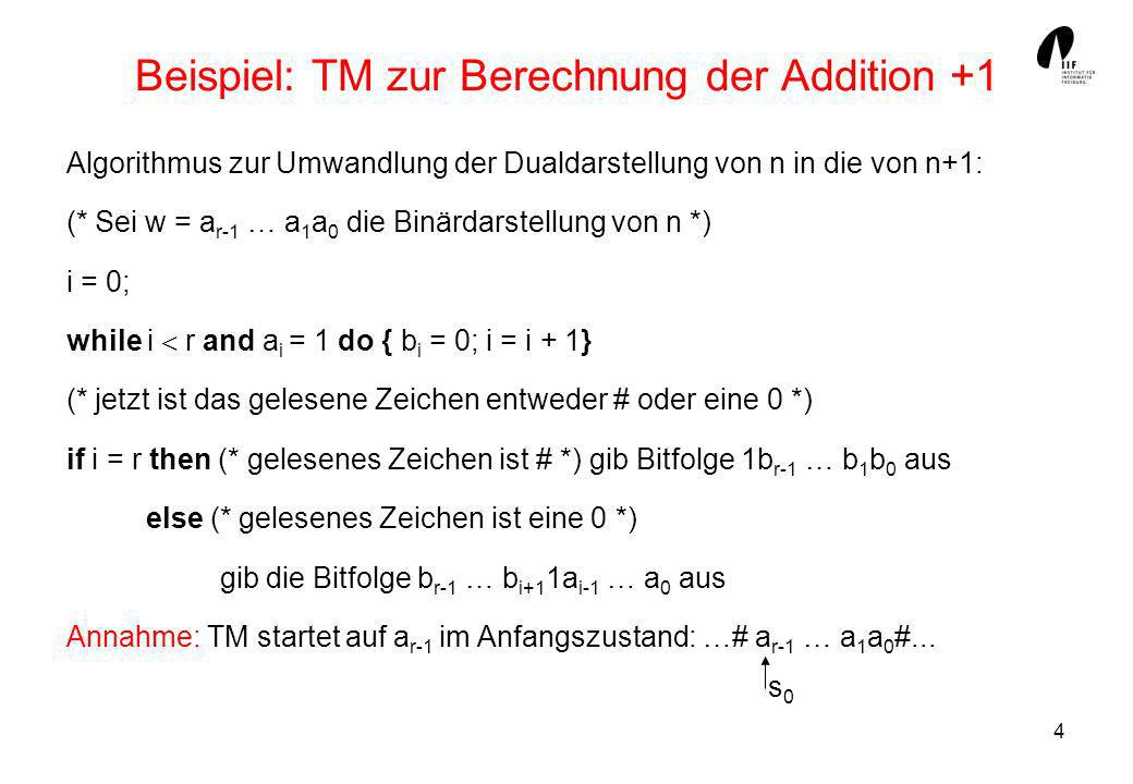 Beispiel: TM zur Berechnung der Addition +1