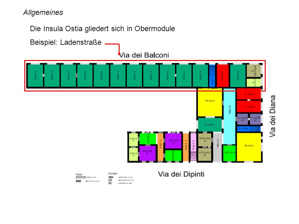 Allgemeines Die Insula Ostia gliedert sich in Obermodule Beispiel: Ladenstraße