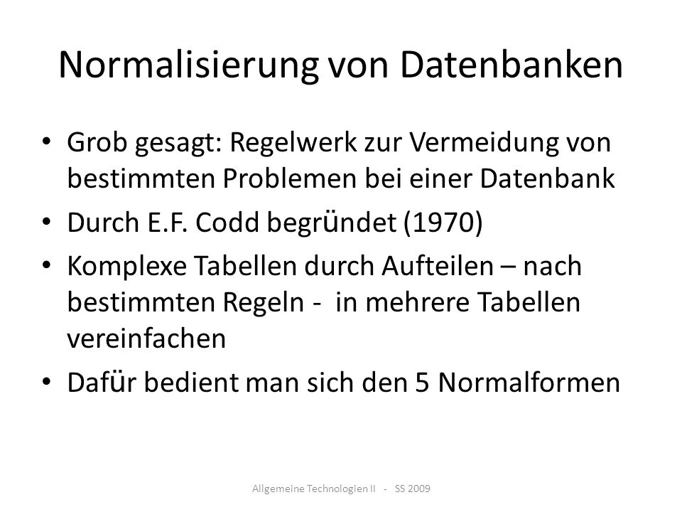 Normalisierung von Datenbanken